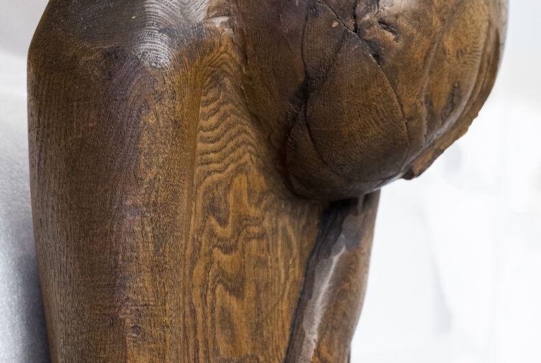 Detail of a wooden sculpture studied in the laboratory